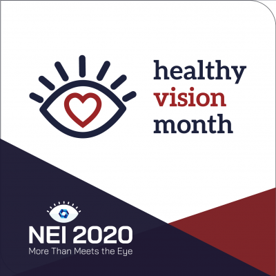 test is healthy vision month. graphic is eye with heart inside