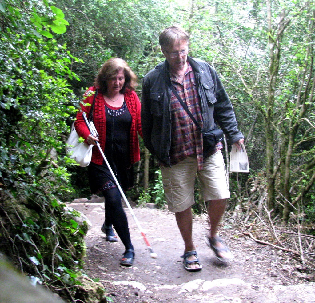 Maribel Walking on Path with Friend