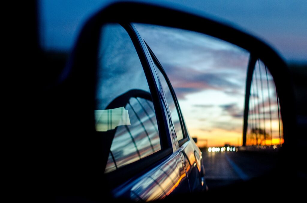 View of Back of Car in Rear View Mirror