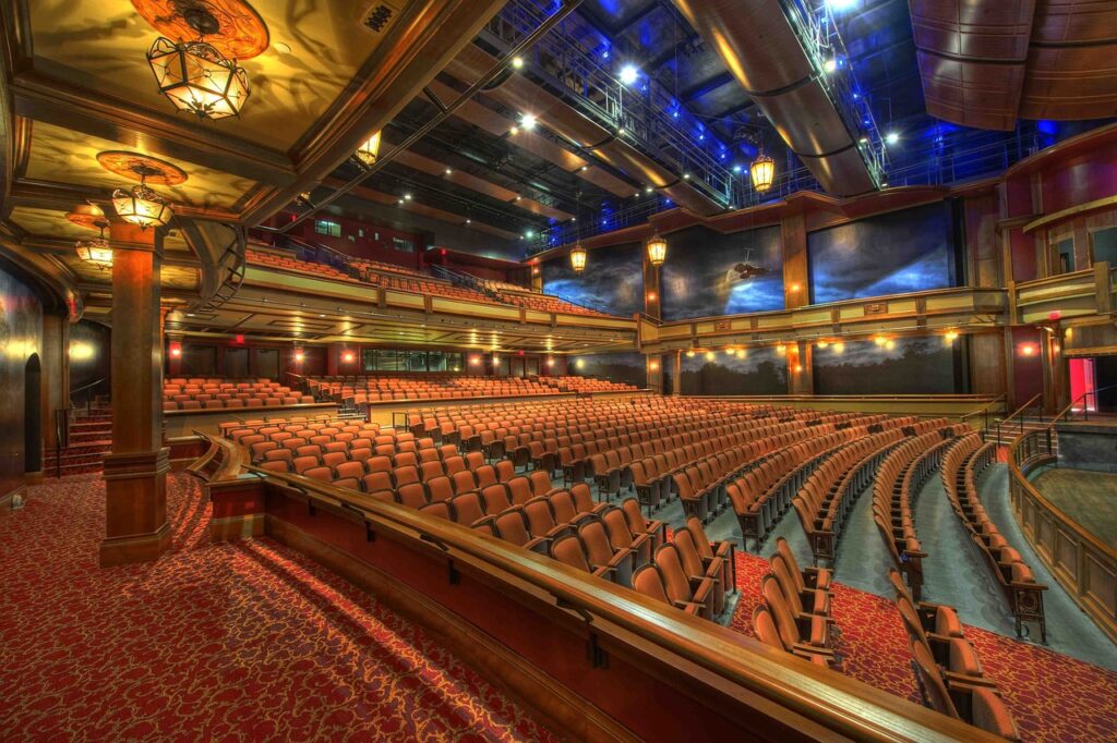 movie theatre auditorium with rows of seats